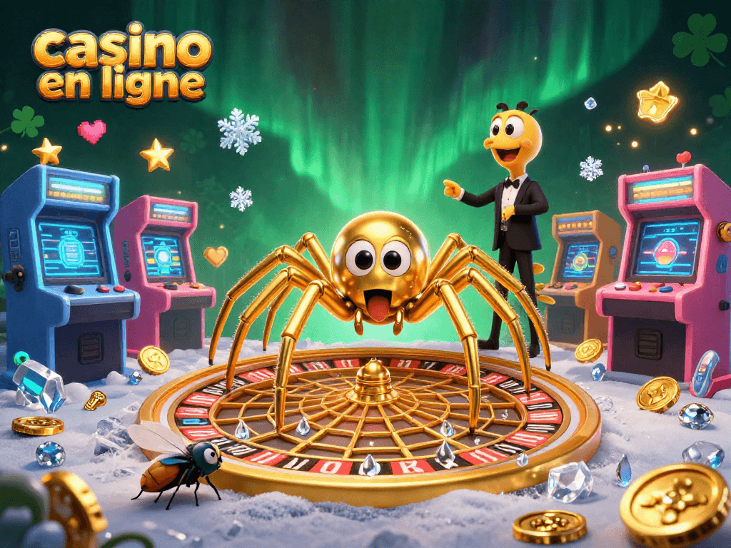 Le casino en ligne où une araignée d'or tisse une toile en forme de roulette, créant un univers de jeux animé.