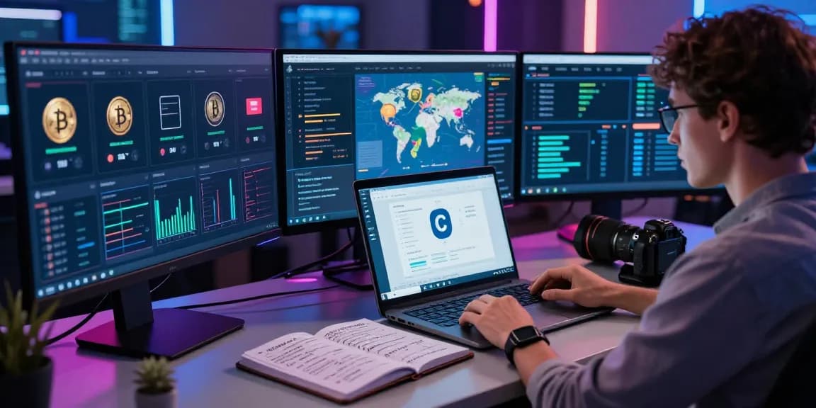 Exploring the Best Darknet Markets 2026 in a tech workspace with research tools and digital data.