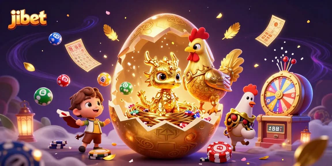 Experience thrilling wins at jibet with this vibrant golden egg and dragon casino illustration.