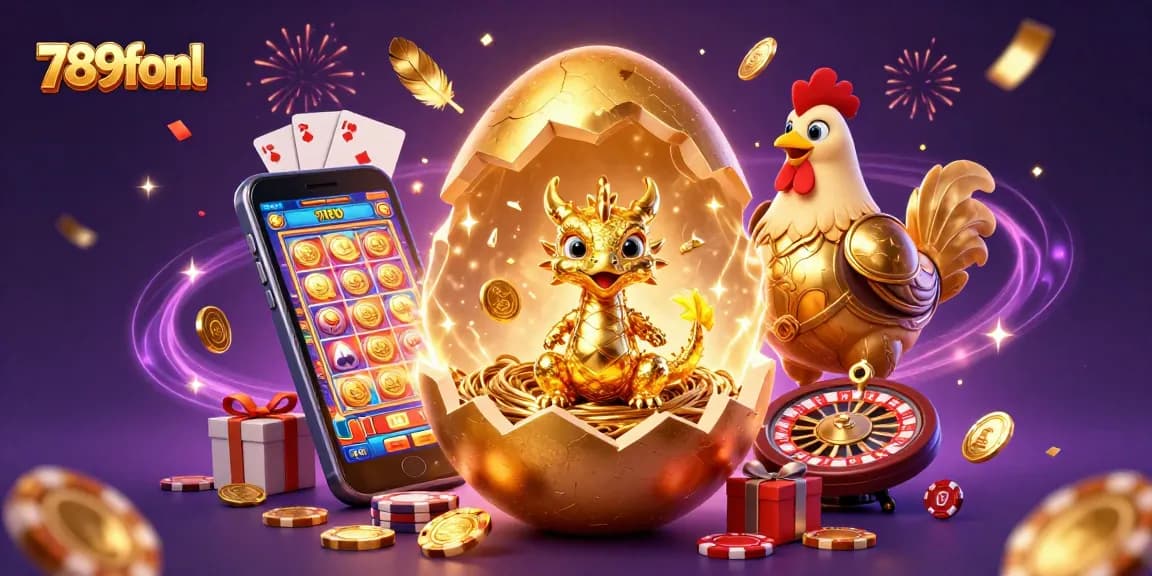 Engage with the thrilling 789fonl world, featuring a golden dragon and lively casino elements.