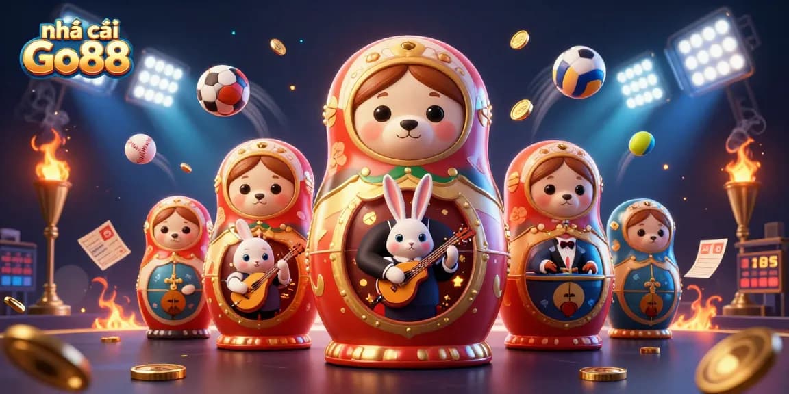 Experience dynamic gameplay at nhà cái Go88 with our vibrant 3D casino scene featuring lively characters and sports elements.