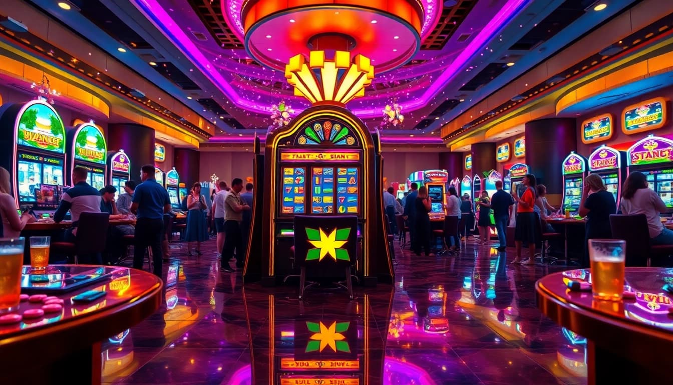 Raih Slot Deposit 5000 sambil menikmati berbagai mesin slot di kasino yang cerah.