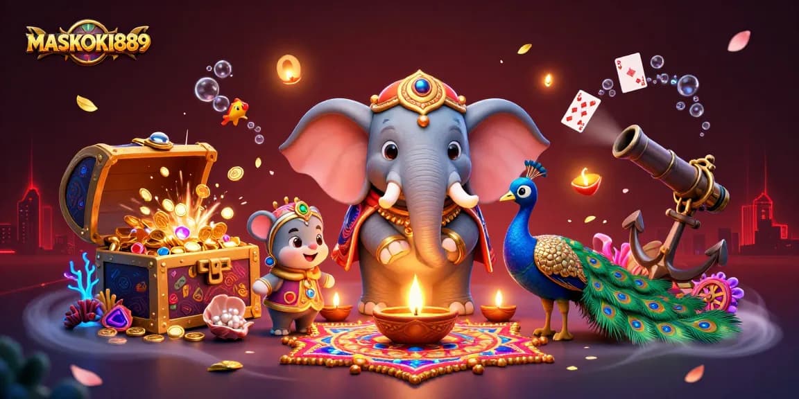 Experience thrilling gameplay with MASKOKI889 casino features and vibrant elements in an immersive digital scene.