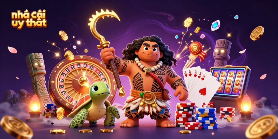Experience the thrill of nhà cái uy tín with a vibrant scene of casino elements and characters.