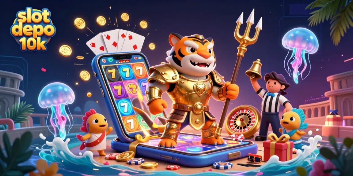 Experience exhilarating wins with slot depo 10k in a vibrant underwater casino scene full of excitement.