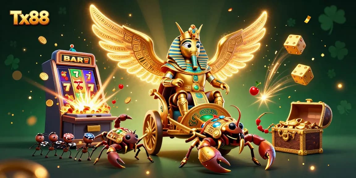 Experience Tx88's exhilarating slots world with a vibrant 3D casino scene bursting with action.
