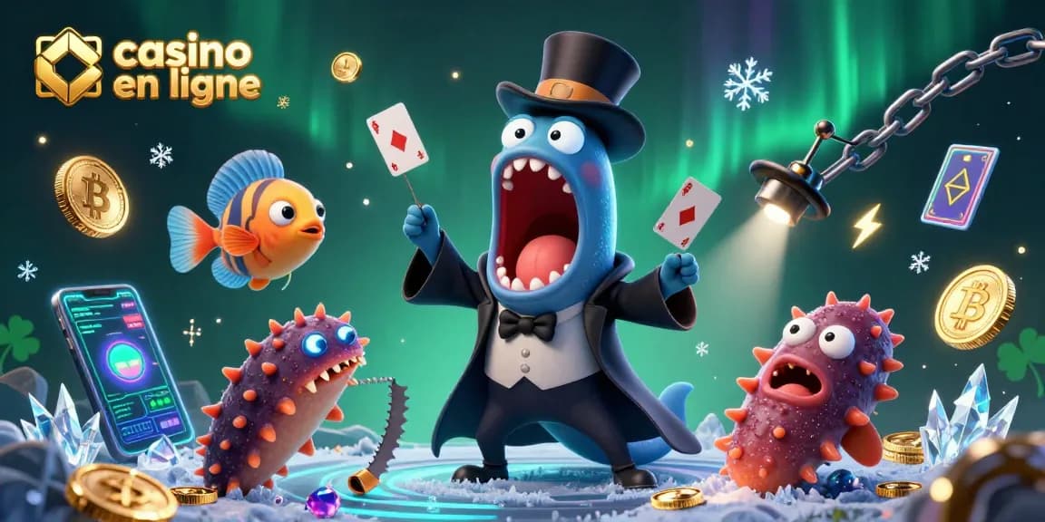 Admirez notre illustration captivante de casino en ligne avec un poisson-ange et une anguille goulue en pleine magie sous-marine.