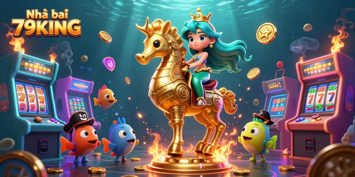 Engage with Nhà cái 79KING through vibrant underwater casino adventures featuring mermaids and golden elements.