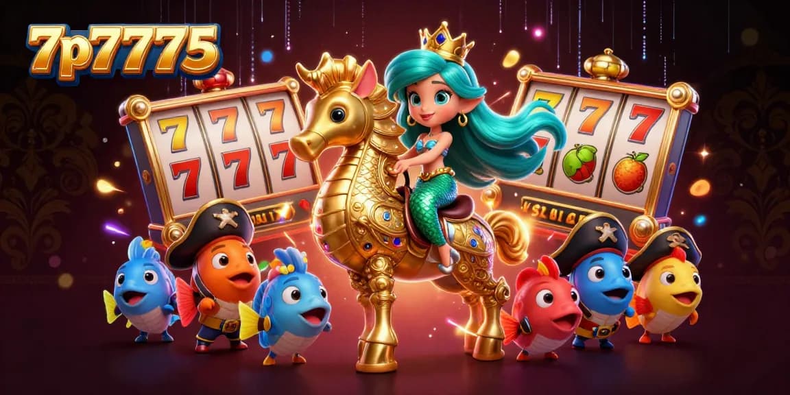 Engage with 7p7775 as a mermaid princess conquers the jackpot in this vibrant casino scene.