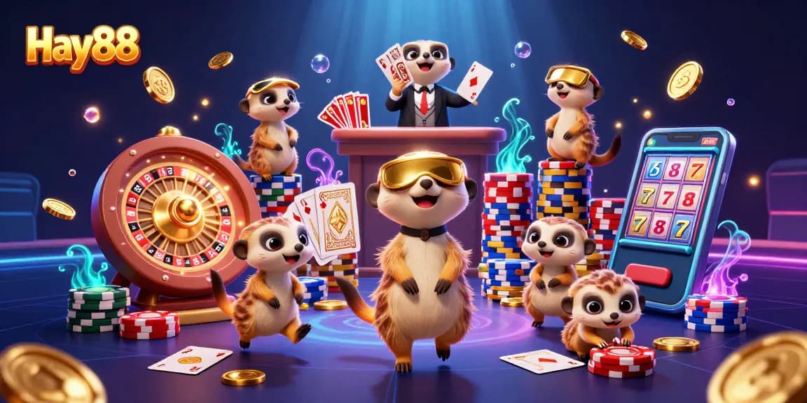 Engage in thrilling casino fun at Hay88 with meerkats running games, showcasing vibrant roulette and winning poker.