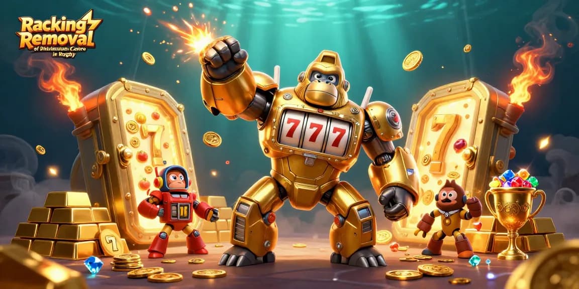Engage in Racking Removal of Distribution Centre in Rugby with a dynamic 3D gaming scene full of slot symbols and treasure.