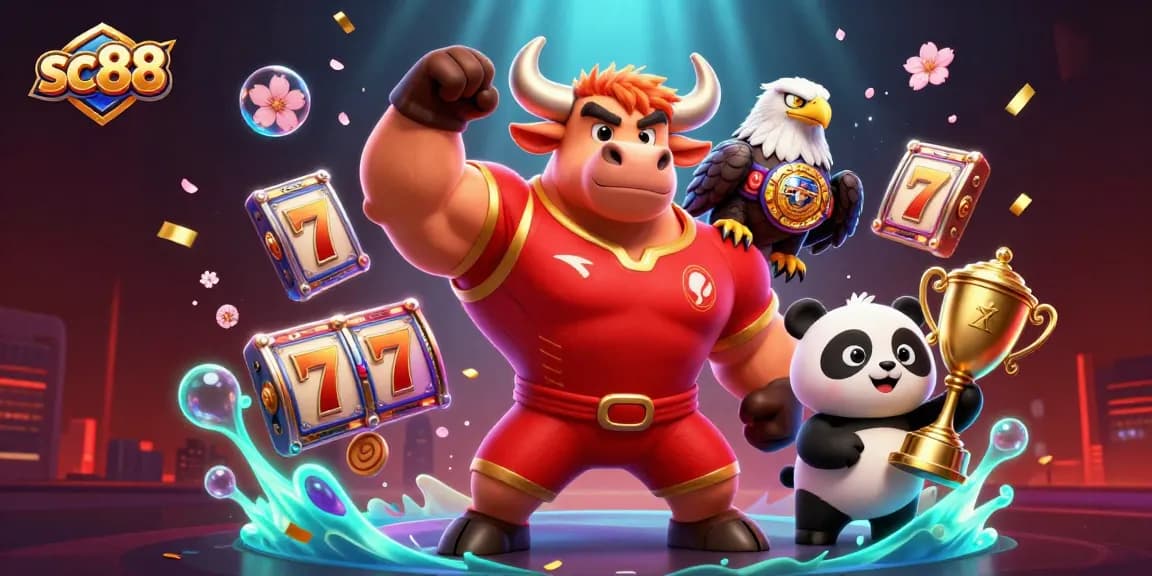 Experience the excitement of sc88 with vibrant characters and dynamic casino elements in a celebratory scene.