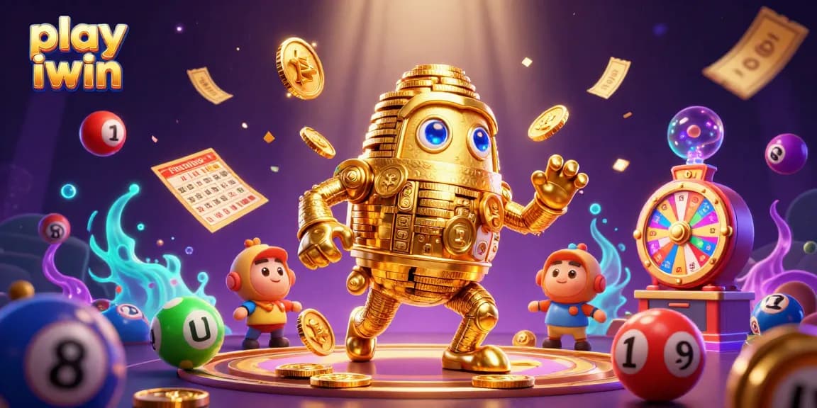 Play iwin to win exciting prizes in this vibrant casino-themed 3D illustration.