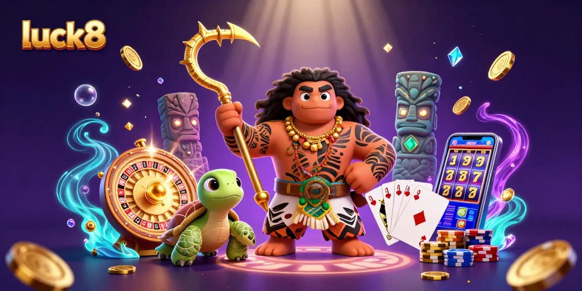 Engage luck8 players with thrilling casino visuals showcasing dynamic slots, jackpots, and vibrant characters.
