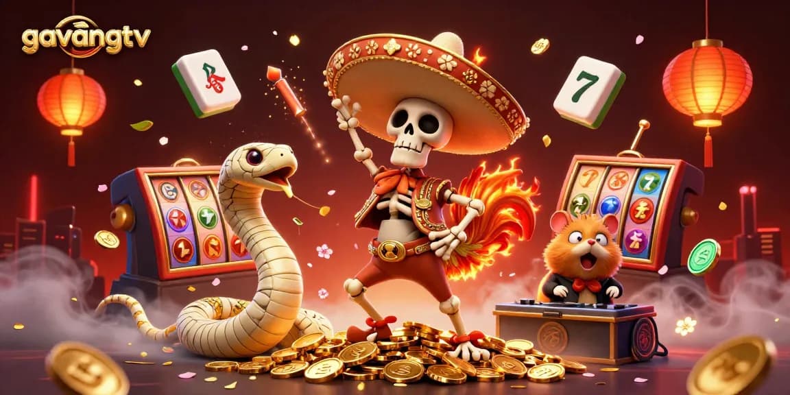 Experience thrilling wins at gavangtv with a vibrant casino scene featuring a lively skeleton mariachi.