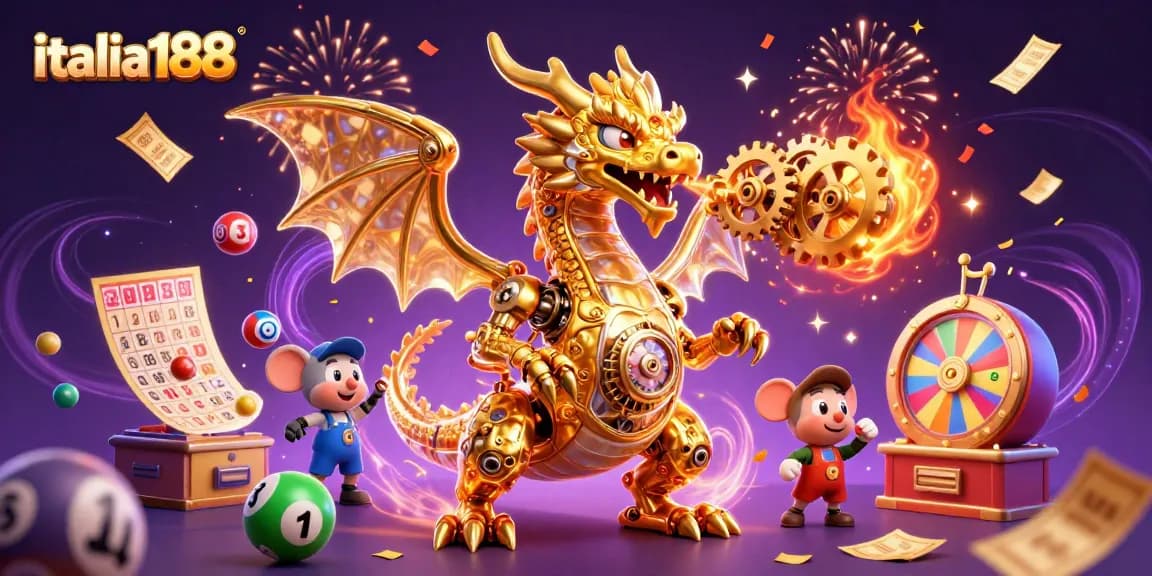 Menangkan permainan di italia188 dengan dragon mekanik emas serta bola lotre berwarna-warni yang memukau.