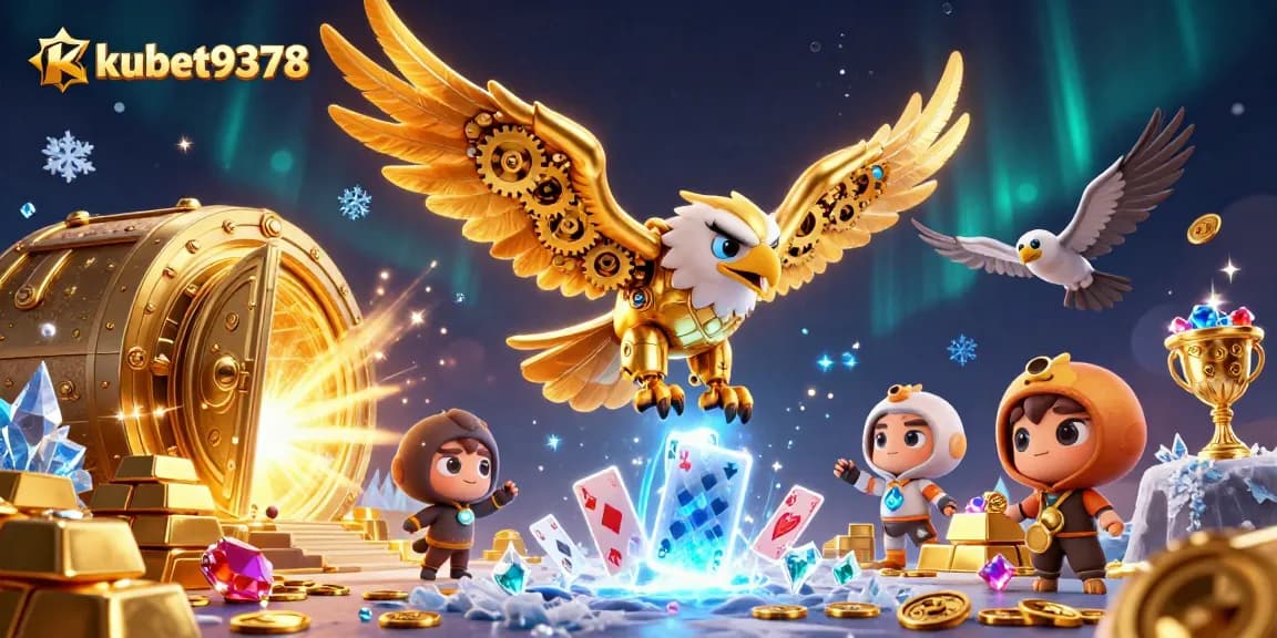 Engage in thrilling gameplay with kubet9378 as a cybernetic eagle dives through holographic cards!