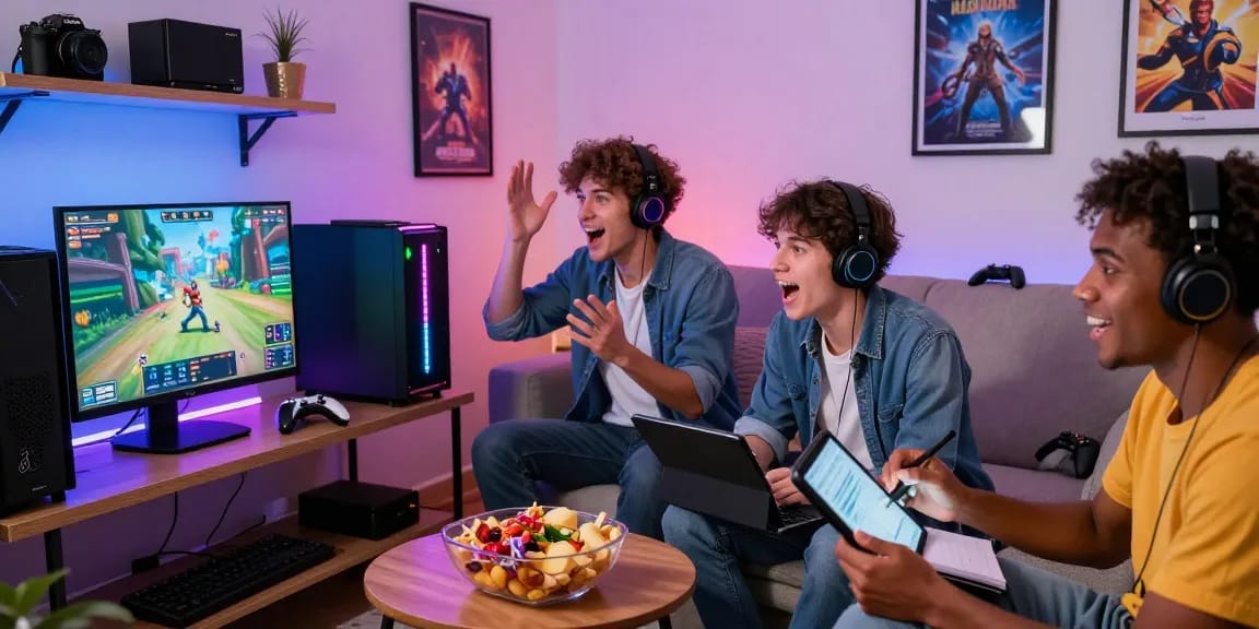 Engaged gamers enjoying their time with CIKA4D application in a vibrant gaming room.