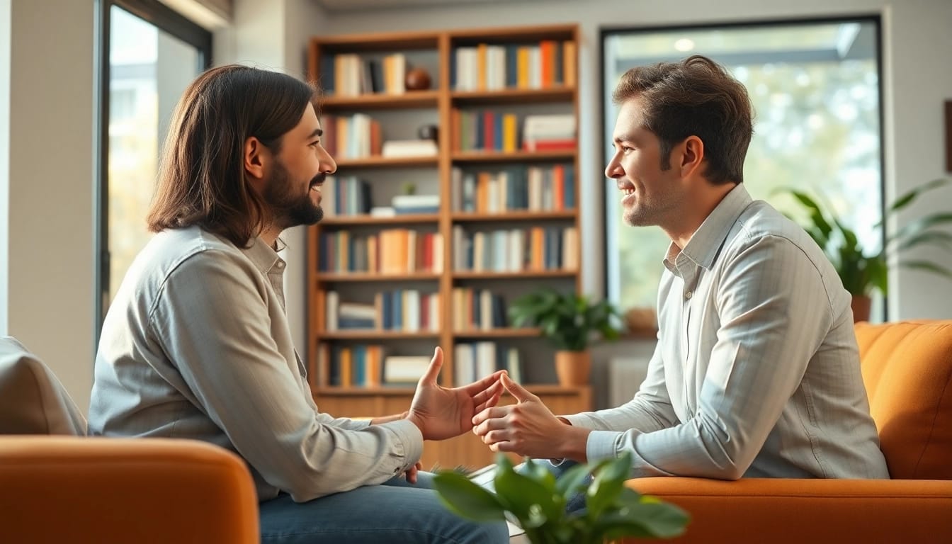 Life Coaching session in a serene office with a focus on client engagement.