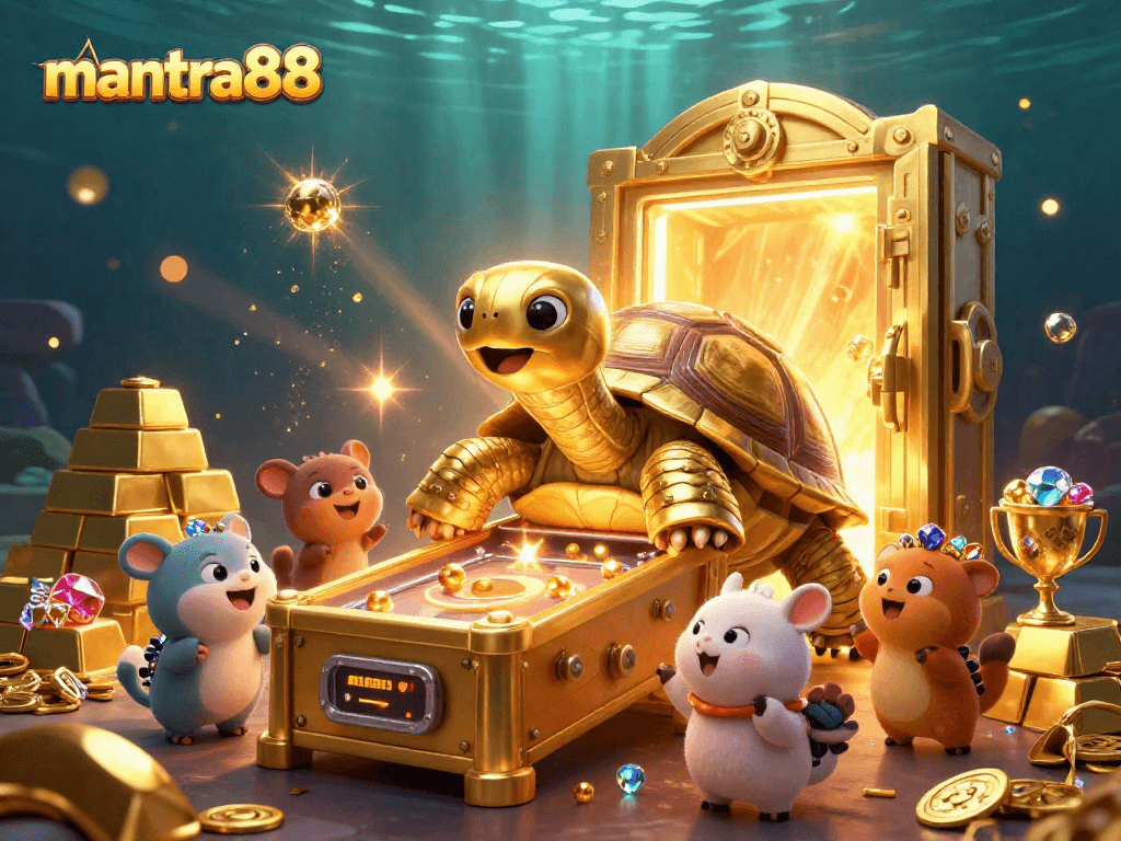 Experience excitement with mantra88 as small animals play on a golden tortoise pinball machine