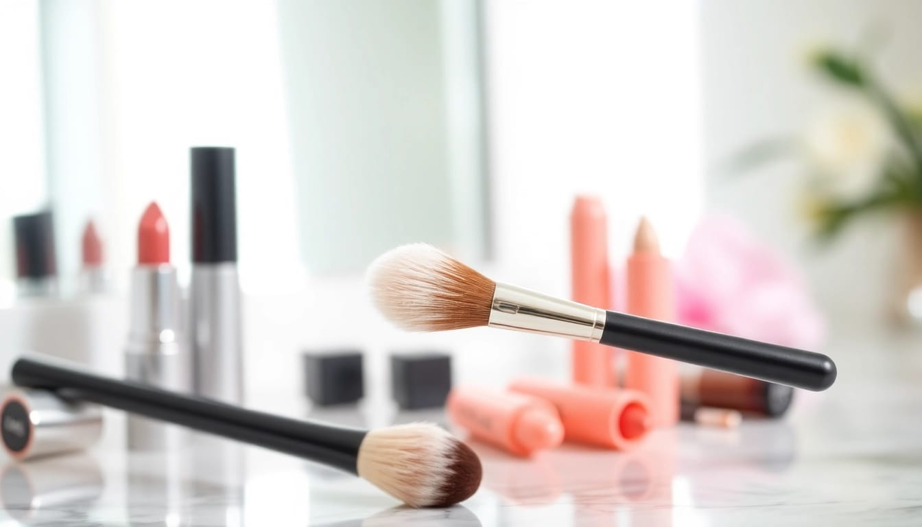 Applying lipstick with a precise lip blending brush for flawless results