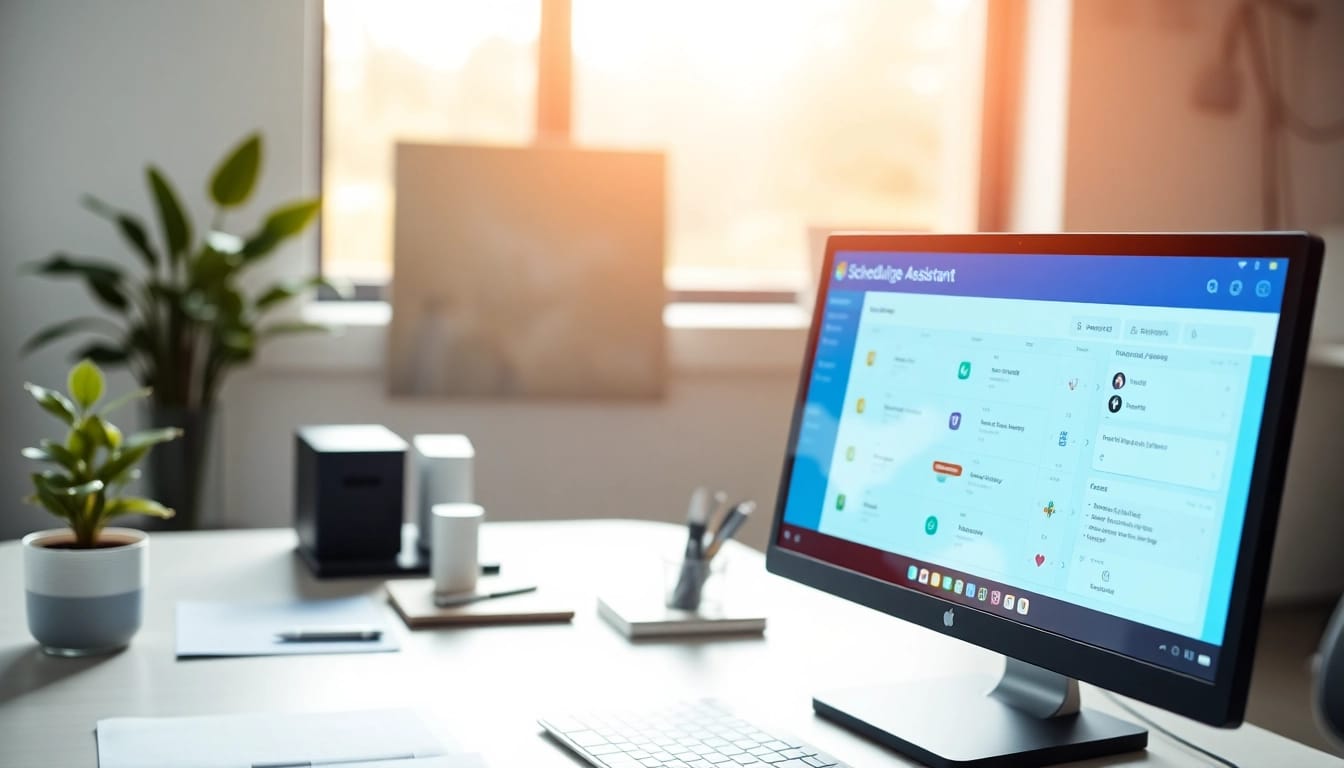 Optimize your time with an AI scheduling assistant dashboard on a modern computer.