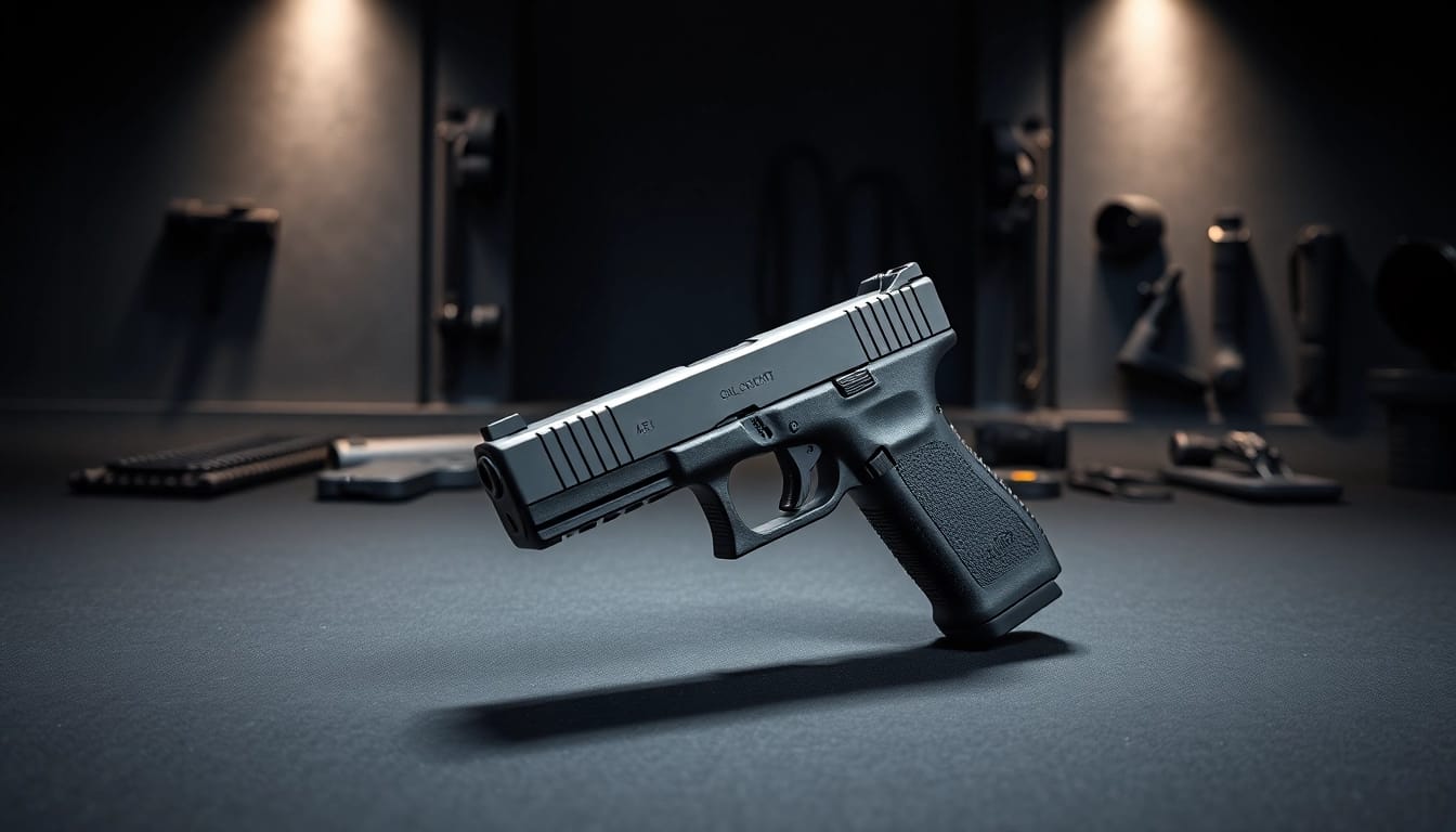 Showcasing the glock 43x mos with fine details and modern accessories in a tactical setup.