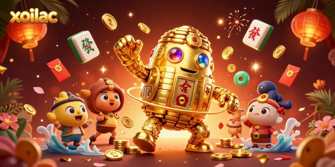 Xoilac engages players with a vibrant, immersive casino betting experience, featuring golden golems and dynamic game elements.