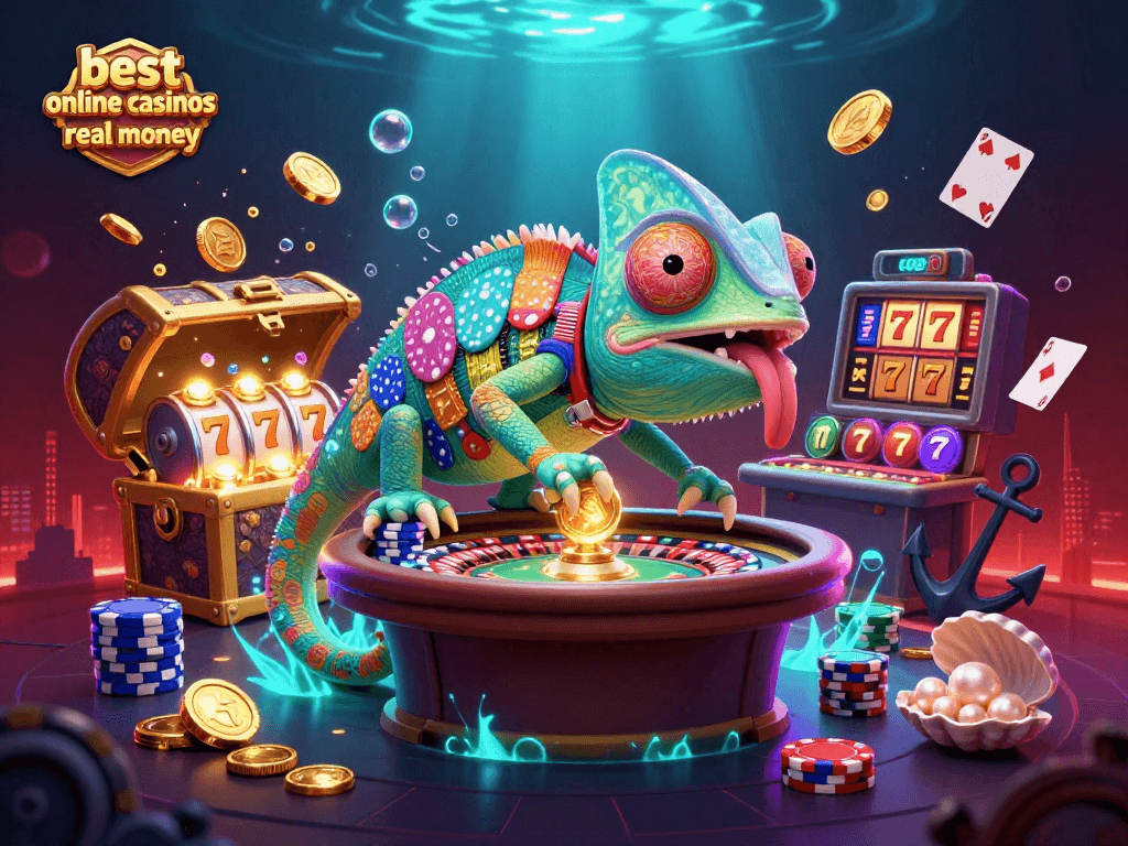 Experience the best online casinos real money with vibrant casino elements in an engaging 3D scene.