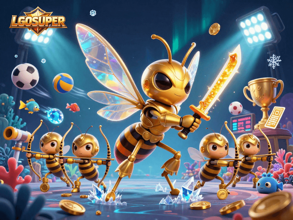 Engage in the thrilling LGOSUPER fish shooting game featuring dynamic characters and vibrant underwater elements.