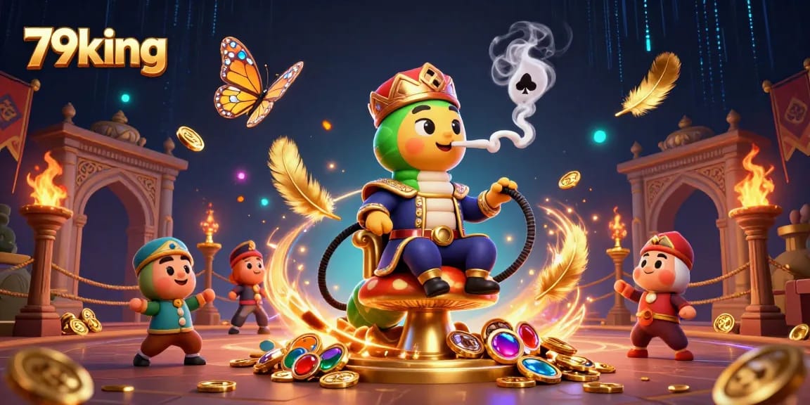 Engage with the vibrant world of 79king, a captivating 3D casino illustration depicting poker elements and golden treasures.