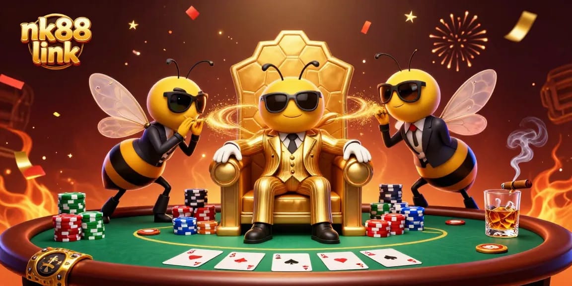 Engage in winning strategies at nk88 link with a vibrant 3D casino scene featuring a unique bumblebee mob boss.