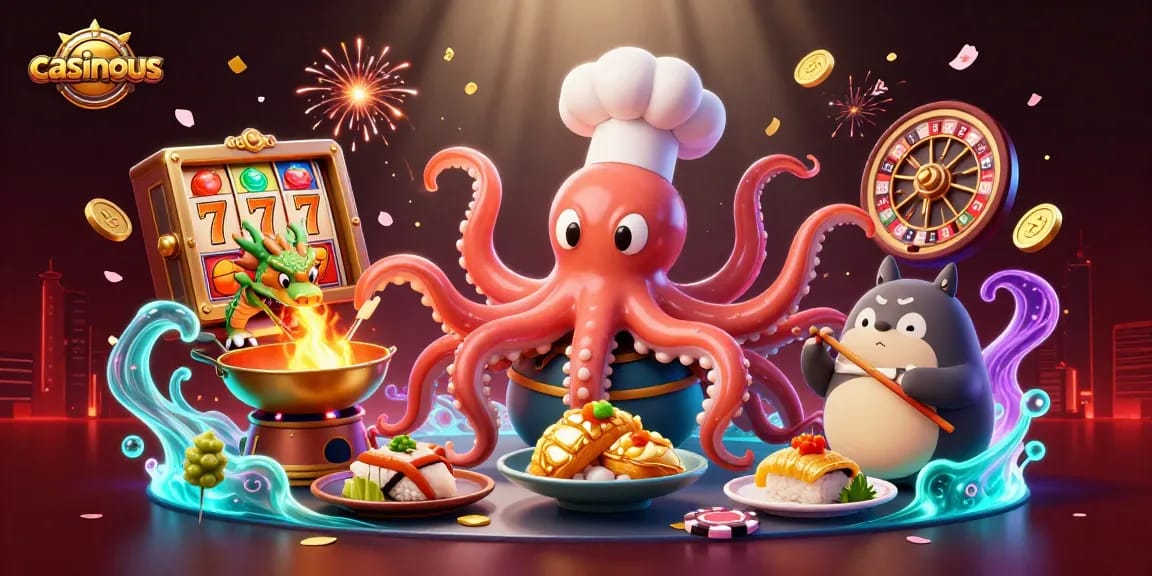 Experience the excitement at casinous with vibrant 3D casino characters, lucky reels, and festive decorations.