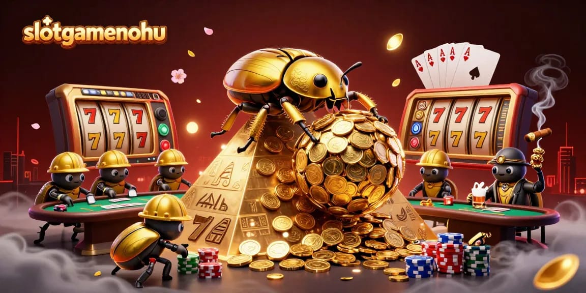 Experience the thrilling jackpot action at slotgamenohu featuring dynamic golden beetles and casino symbols.