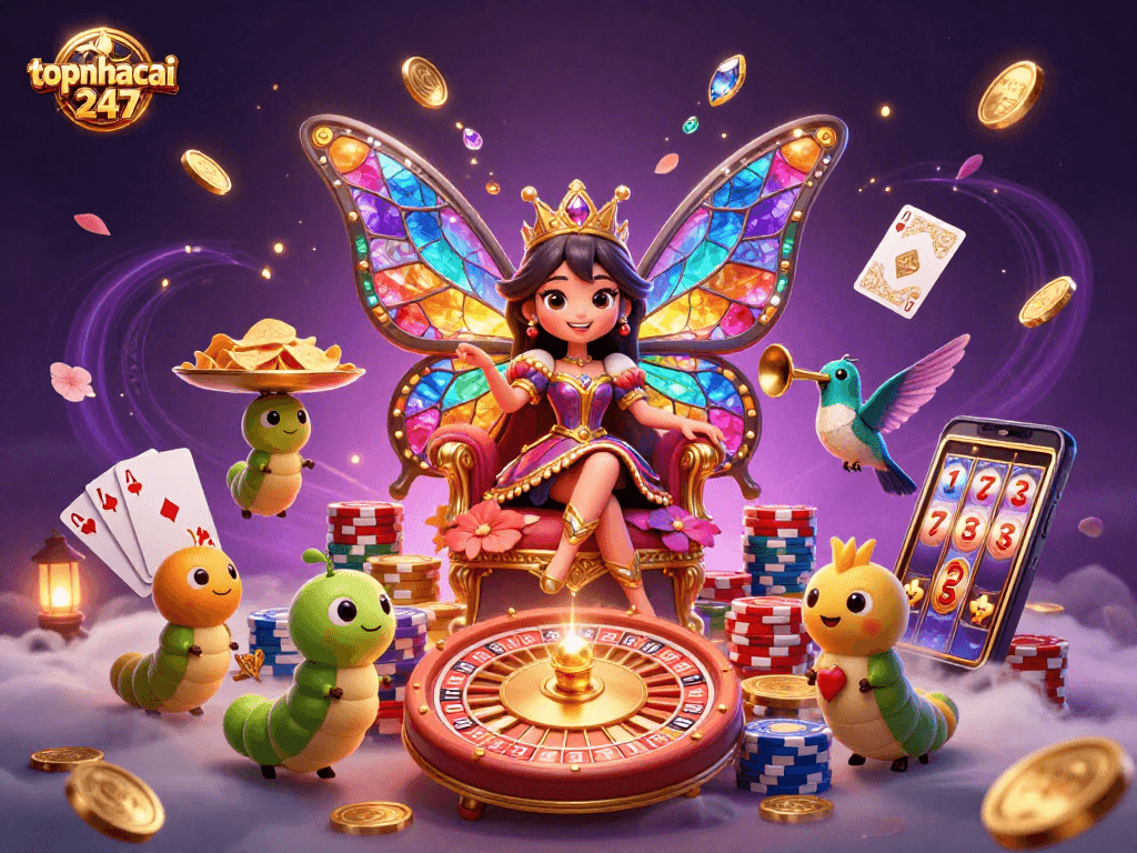 Experience the thrill of gaming with topnhacai247 as you watch the butterfly queen rule the casino.
