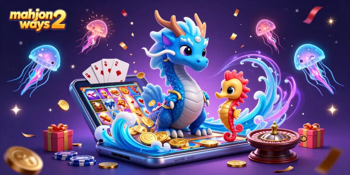 Engage in Mahjong Ways 2 excitement with a stunning 3D illustration featuring vibrant characters and casino elements.