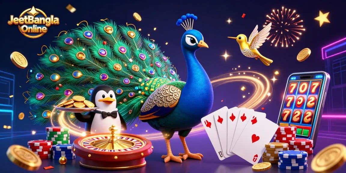 Experience the excitement of JeetBangla Online Casino with vibrant characters amidst cascading treasures.