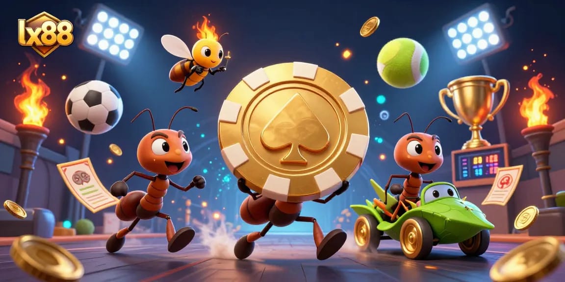Join the thrilling lx88 heist with ants, poker chip, and sports celebration