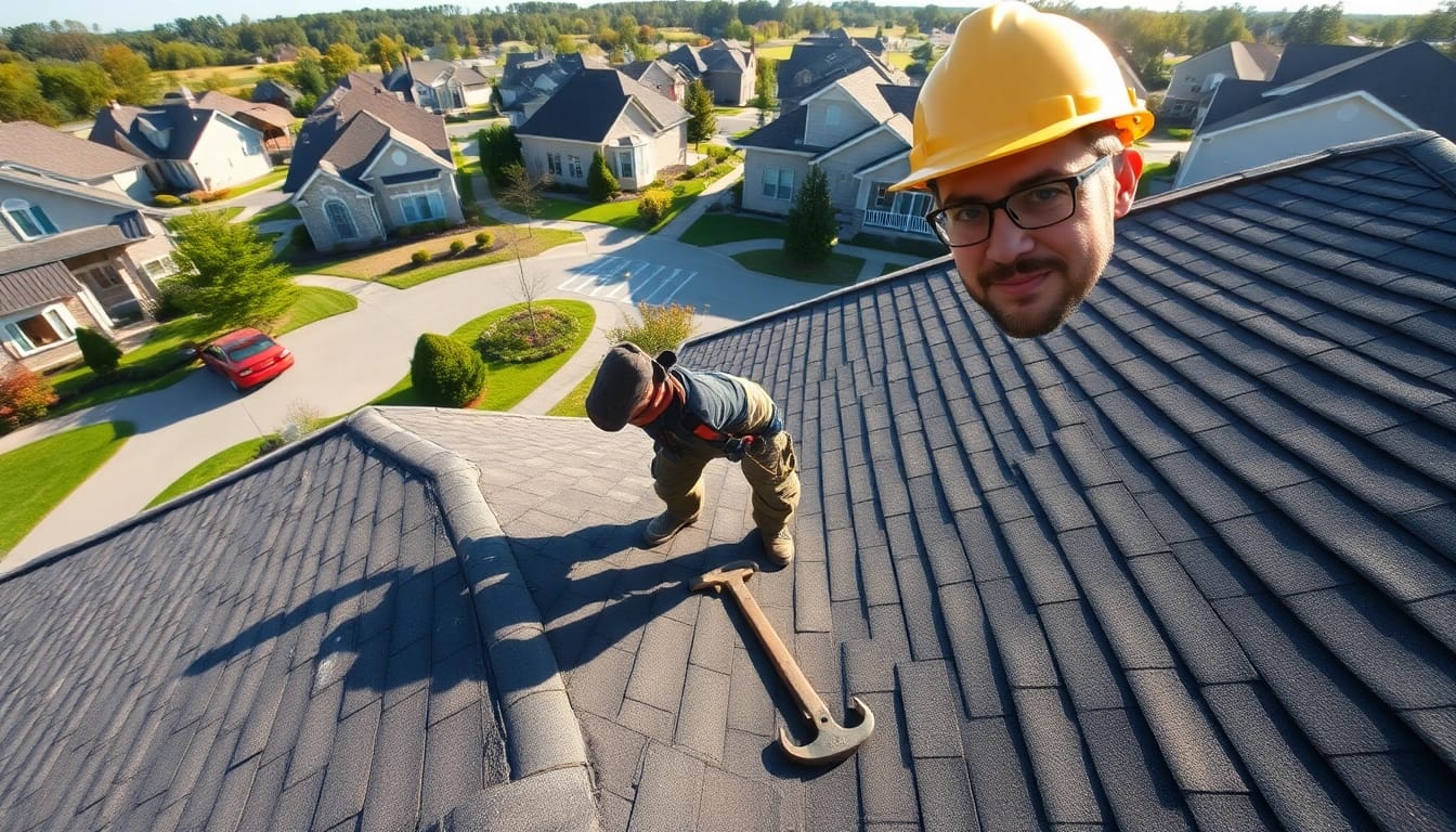 Twinsburg roofing contractor inspecting a freshly installed roof, highlighting quality service and craftsmanship.