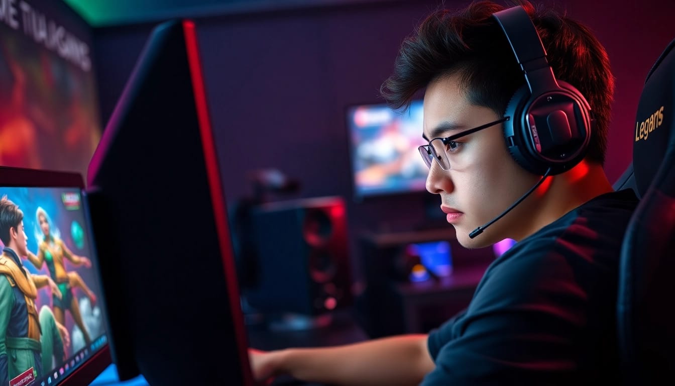 venom123 sedang berfokus pada pertandingan e-sports dengan pencahayaan LED yang menarik.