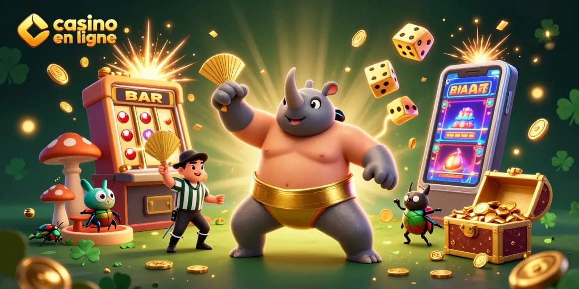 Admirez une scène de casino en ligne avec des personnages de coléoptères et une machine à sous débordante de pièces.