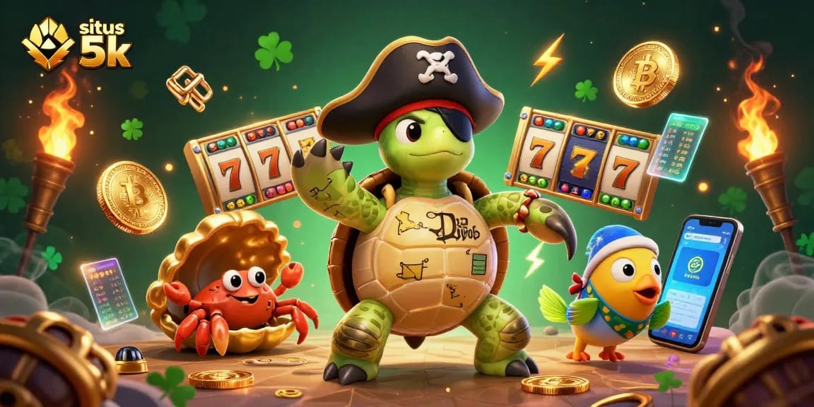 Engage with situs depo 5k's vibrant online slots, featuring captivating characters and sparkling casino elements.