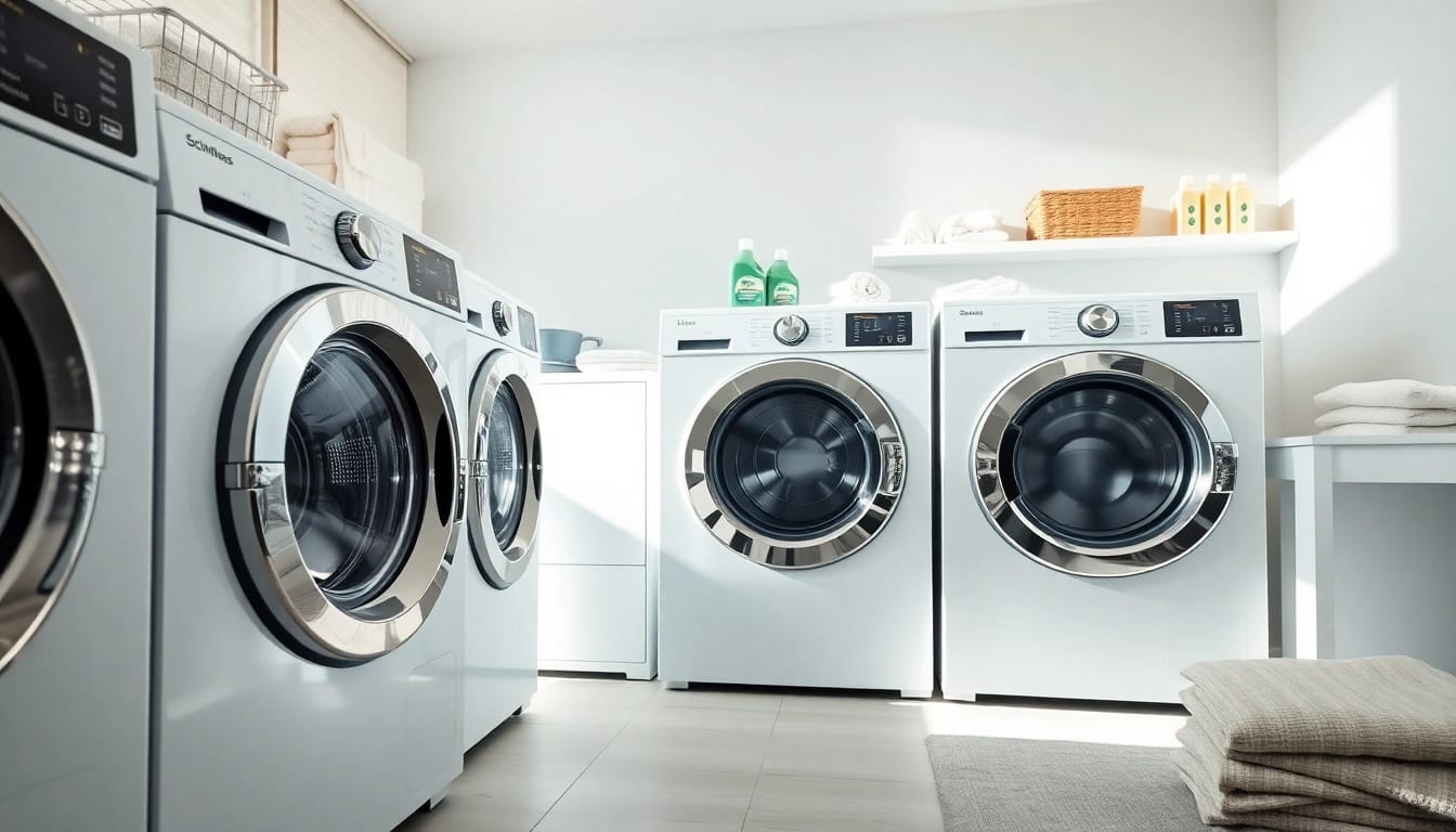 Efficient and modern schulthess waschmaschinen in a contemporary laundry setup highlighting their sleek design.