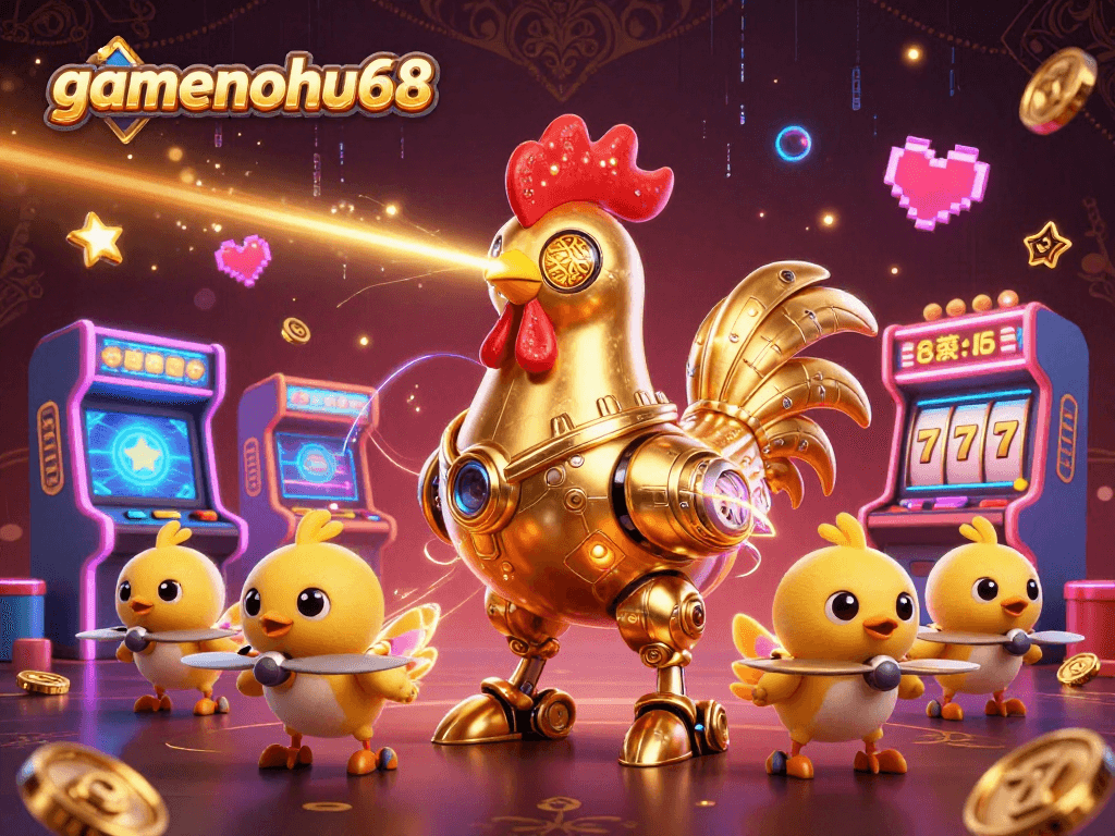 Experience thrilling action with gamenohu68 as the golden rooster robot leads a fun casino adventure!