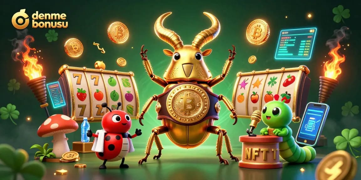 Engage with deneme bonusu at vibrant casinos showcasing a golden stag beetle and ladybug corner-man.