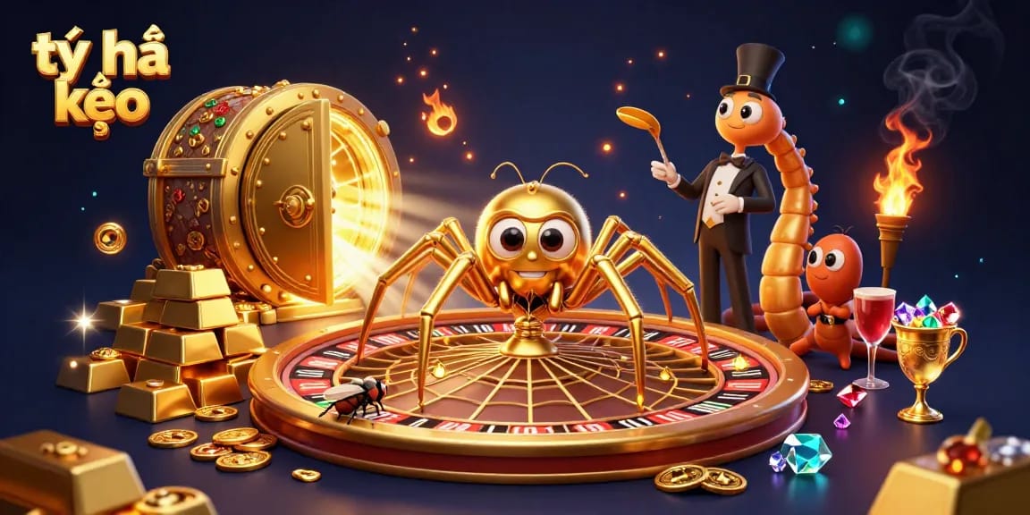 Experience tỷ lệ kèo as the spider spins its golden web, depicting thrilling betting action.