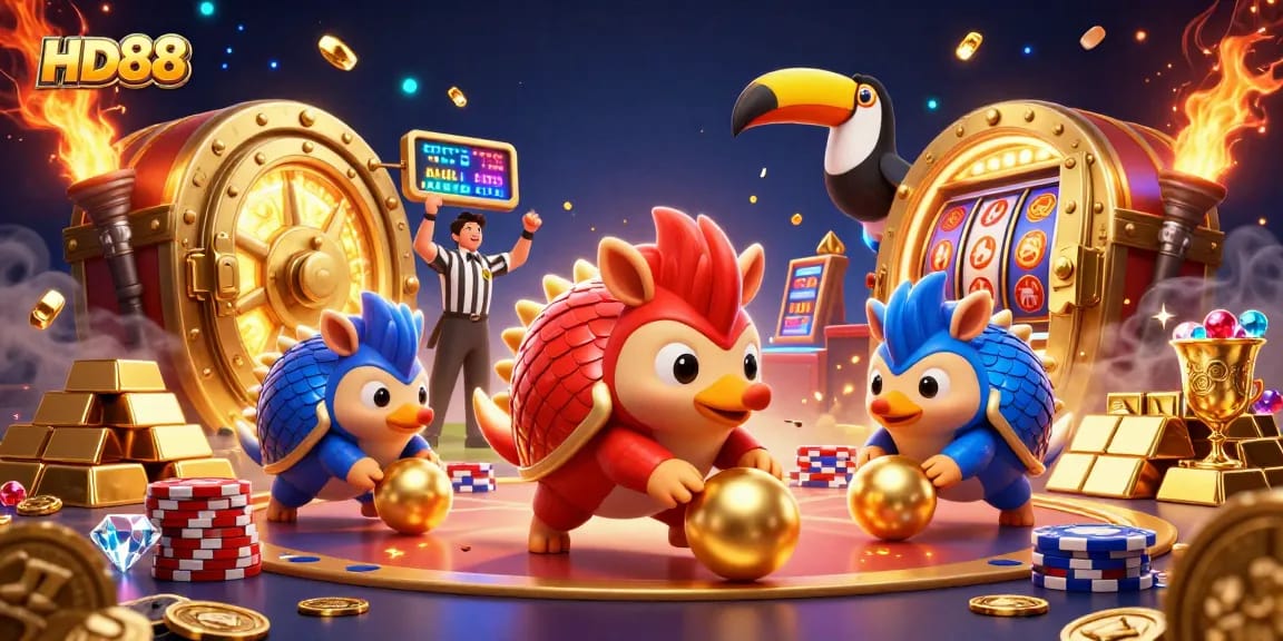 Experience the excitement of HD88 with playful pangolins and vibrant casino treasures.