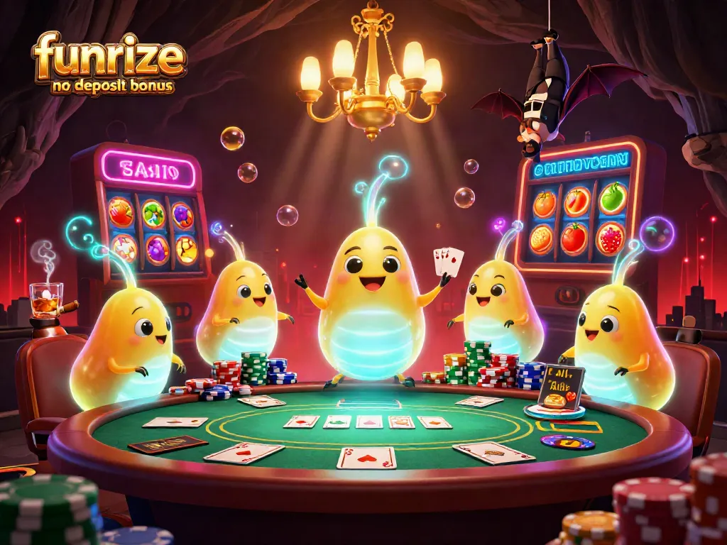 Experience funrize sister casinos no deposit bonus in this vibrant 3D scene with glowworms and a bat dealer.