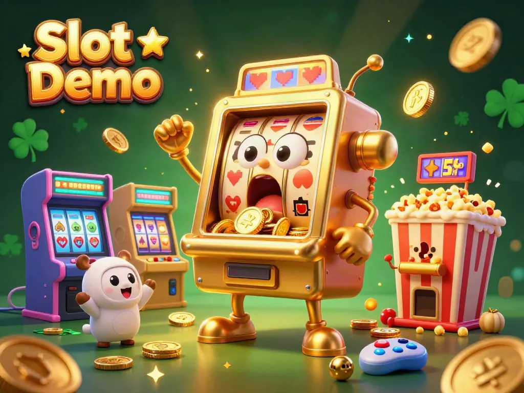 Experience the thrill of Slot Demo with a lively scene featuring animated slot machines and vibrant game elements.
