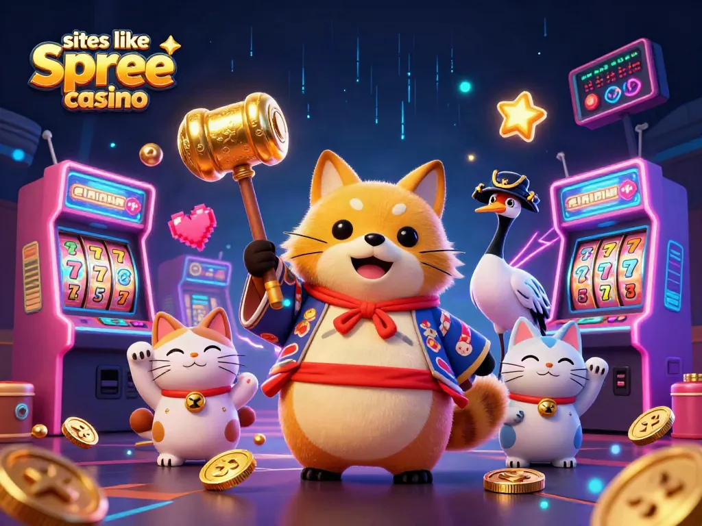 Spin and win at sites like spree casino with vibrant gaming characters and arcade elements.